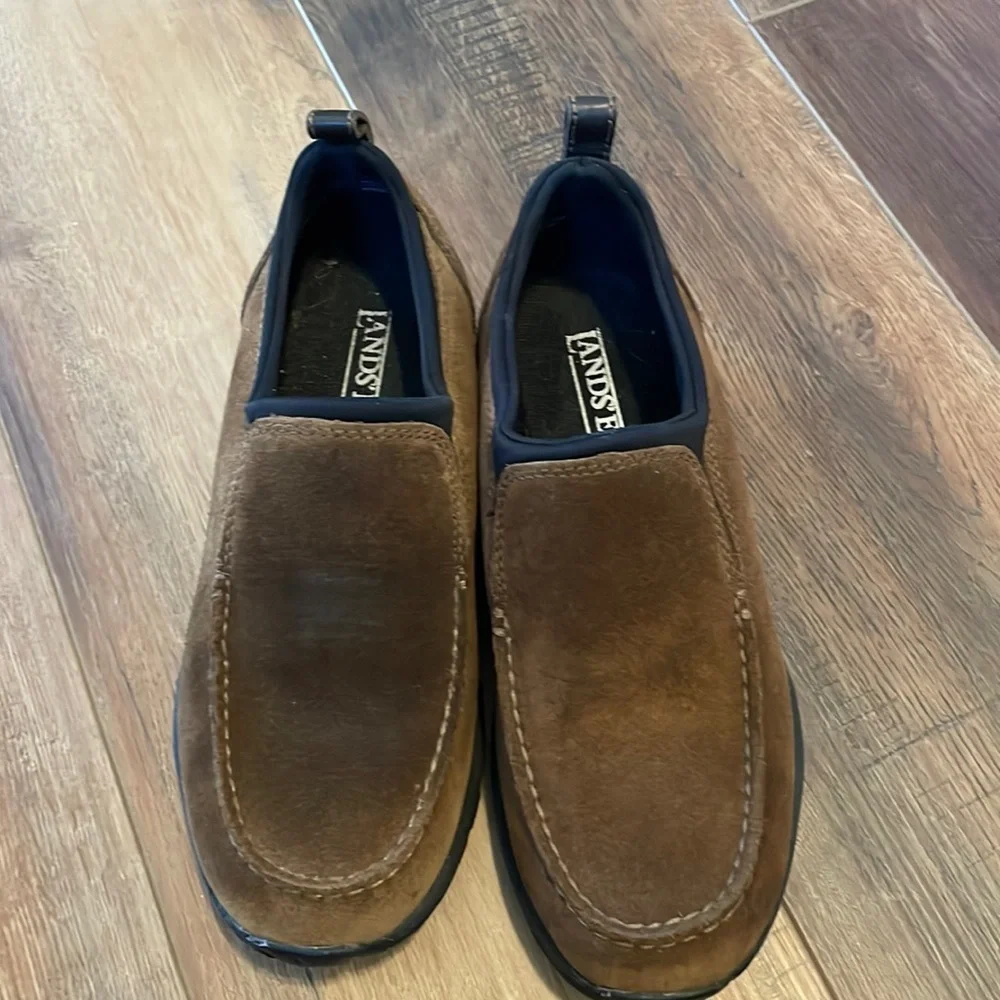 LANDS END tan brown suede slip‎ on comfort shoe 8B